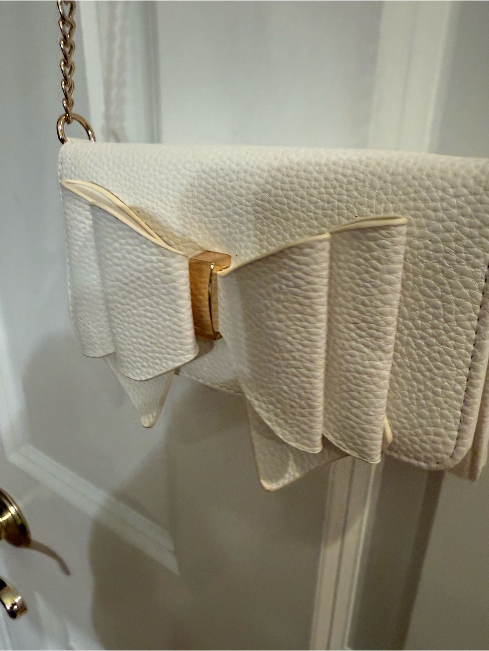 “Crossi” Elegant Ivory Bow Crossbody Bag with Gold Accent-